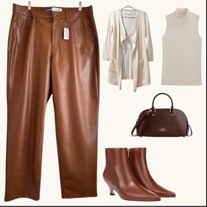 🍂 Cognac Cozy-Chic Faux Leather Pants (OG Loose • Size 16)